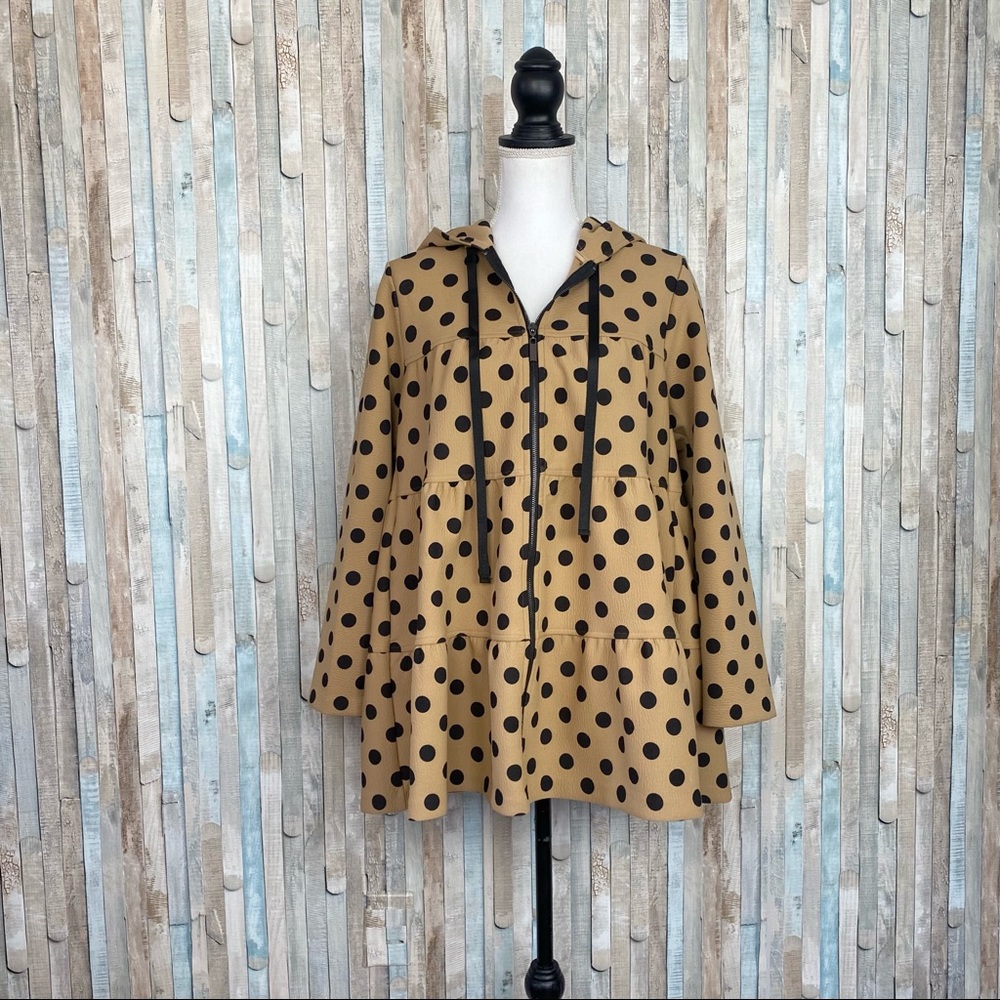 Eva Franco S Anthropologie Maybelle Polka Dot Tiered Coat Jacket Hooded Zip Up - Picture 2 of 13